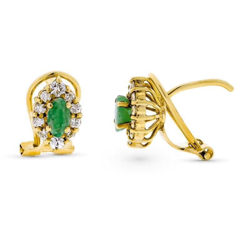 Pendientes Oro 18kts Orla Diamantes Talla Brillante Esmeralda 9X8mm 1075