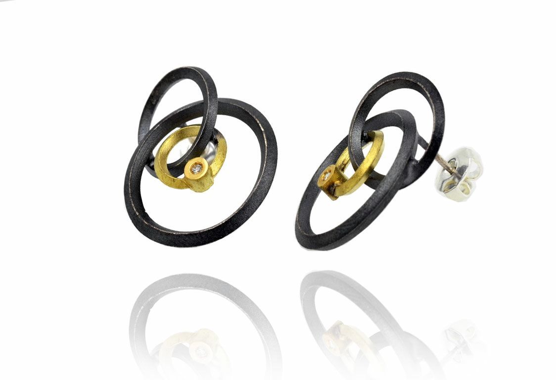 Pendientes Oro 18kts Y Plata Arior Boca Concentric Grande Con Diamantes 3641145XP