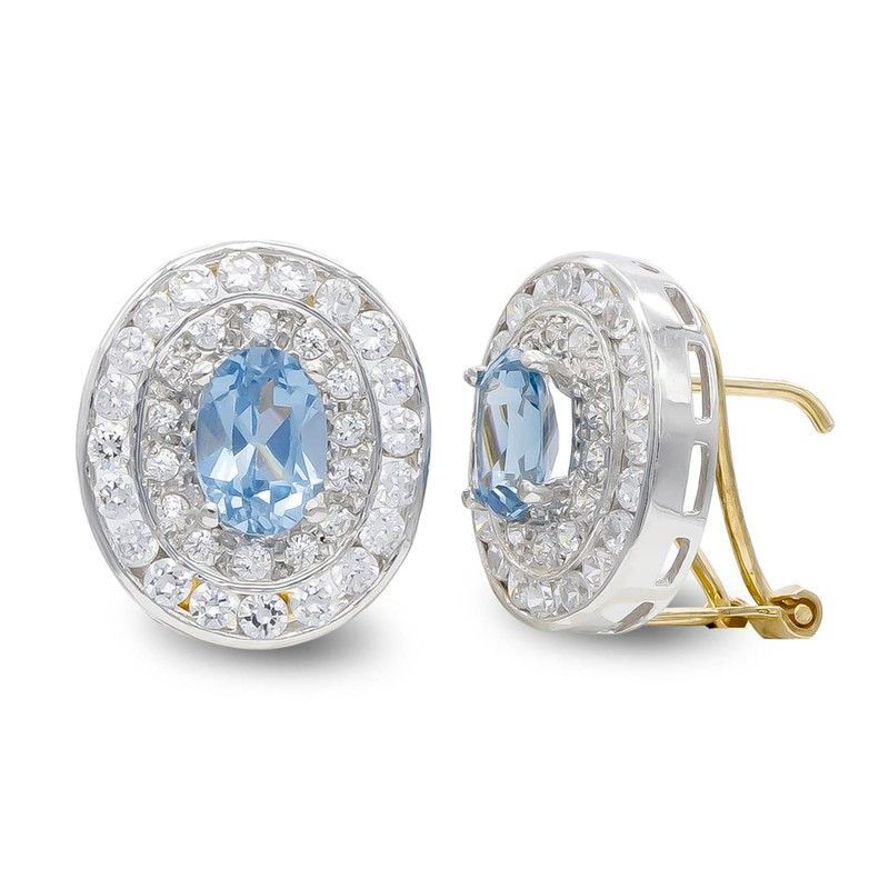 Pendientes Oro Bicolor 18kts Aguamarina Circonitas 7123-1AM