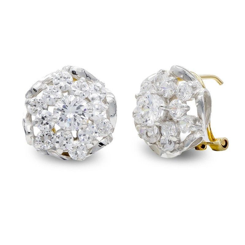 Pendientes Oro Bicolor 18kts Cuajo Circonitas Ramas 13X13mm 7206-1