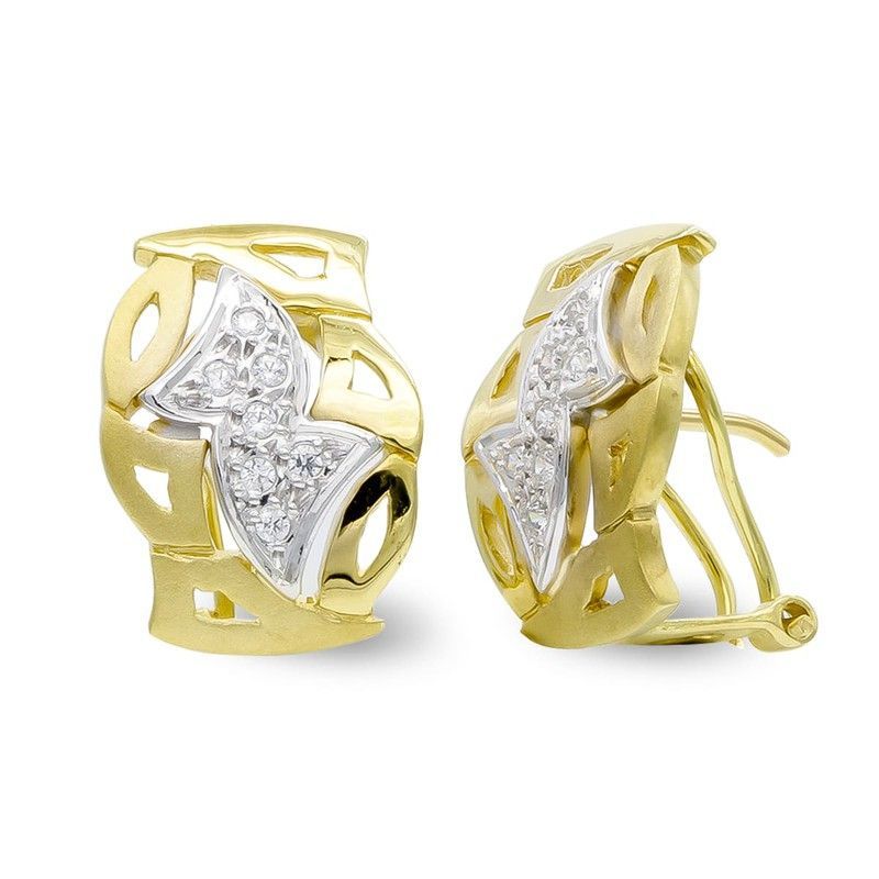 Pendientes Oro Bicolor 18kts Hojas Mate Circonitas 20130-1