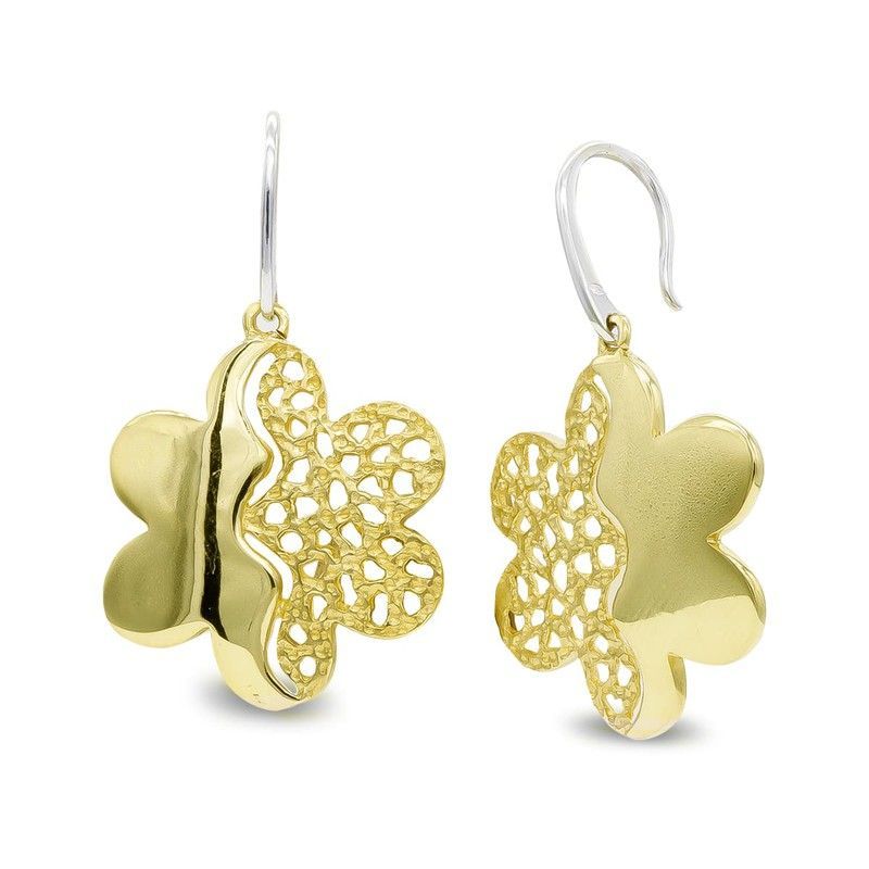 Pendientes Oro Bicolor 18kts Largos Flor 20143-1