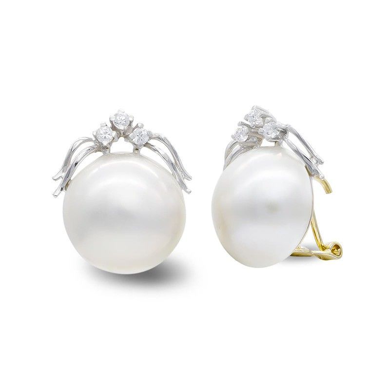 Pendientes Oro Bicolor 18kts Perla Japonesa 14-16mm Circonitas 7104-1