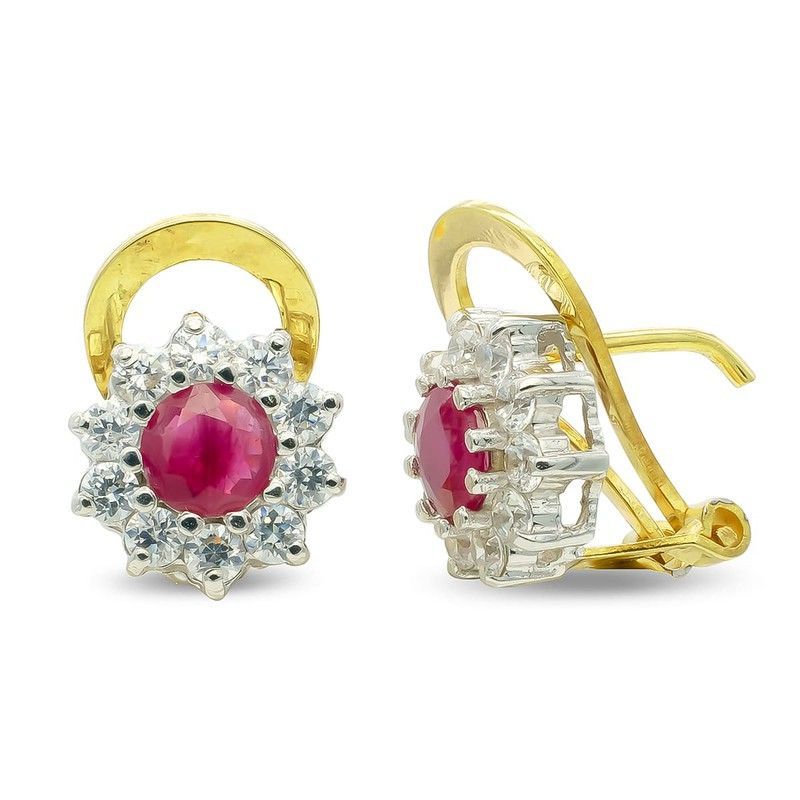 Pendientes Oro Bicolor 18kts Rubí 5mm Circonitas 7141-1RU