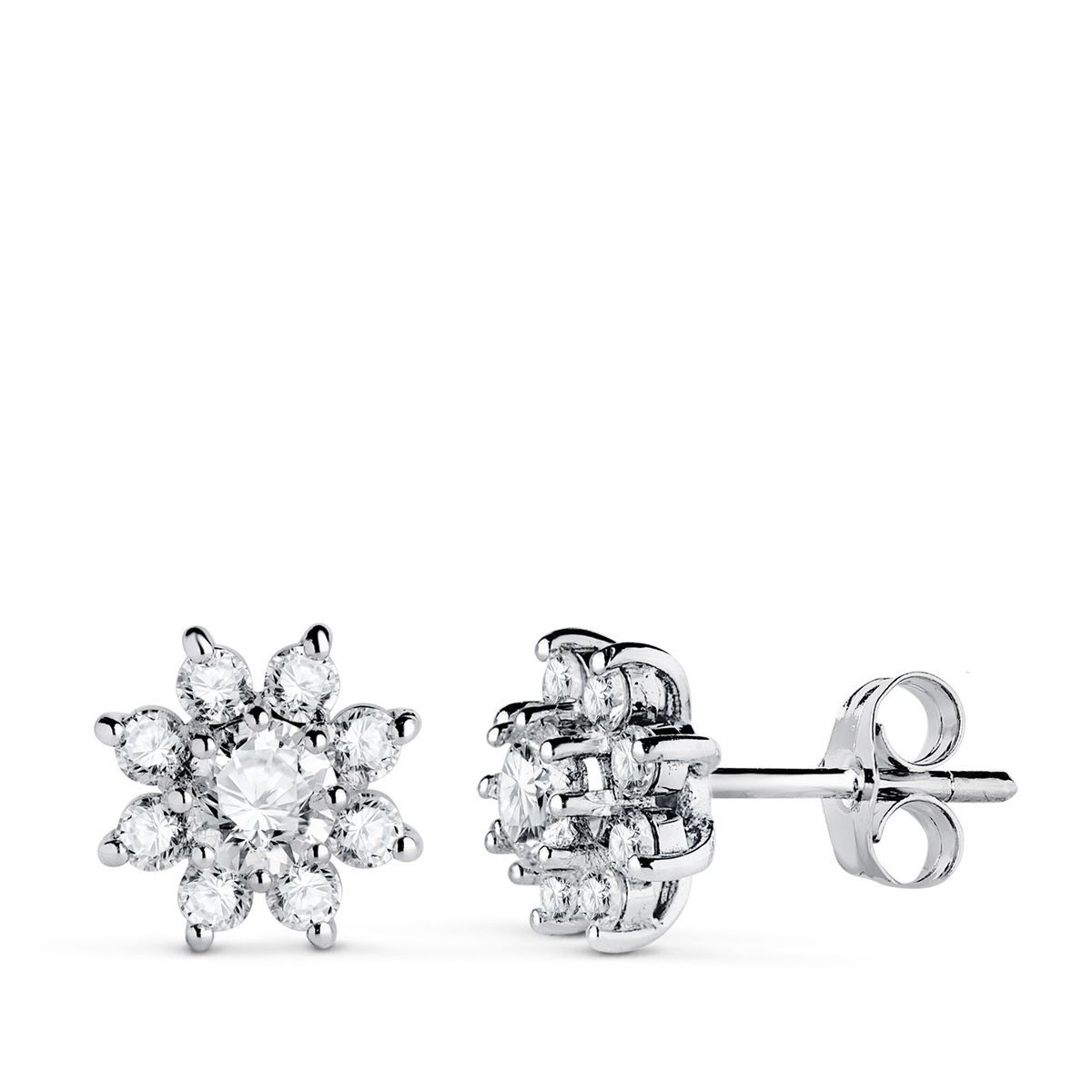 Pendientes Oro Blanco 18Kts 9x9mm P30183-1OBDI Cuajo (18) Diamantes 1,00 qtes g-vs2