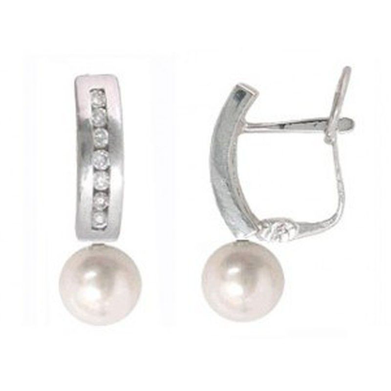 Pendientes Oro Blanco 18kts Perla Diamantes Brillantes 0.23 cts 025872