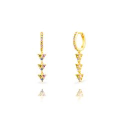 Pendientes Plata Dorada 25mm PEZ1654DOVA Aro Colgante Triple Triángulo Circonitas Multicolor