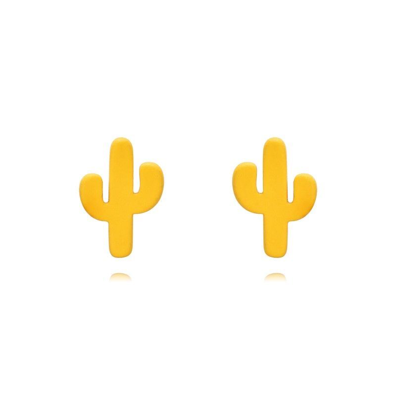 Pendientes Plata Dorada 4x6mm PEL1124DOEY Cactus Enamel