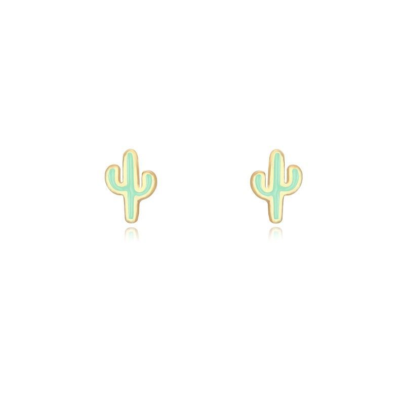 Pendientes Plata Dorada 4x6mm PEL1127DOME Cactus Enamel