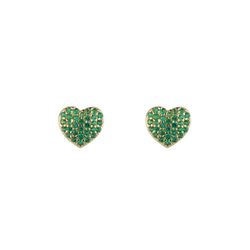 Pendientes Plata Dorada 7mm PEZ1559DOZV Corazón Circonitas Verdes