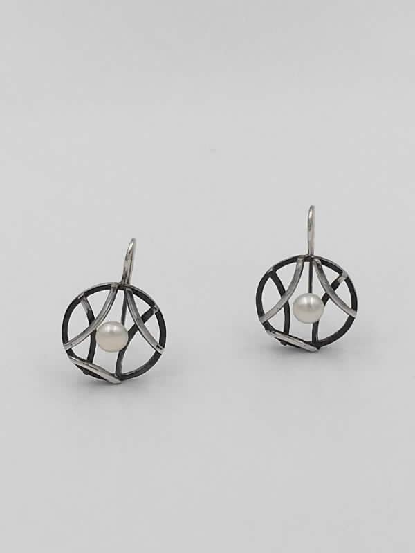 Pendientes Top Silver largos de plata envejecidos con perla