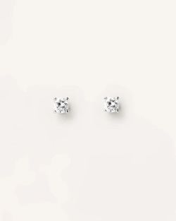 Pendientes unisex tipo botón oro blanco de 1ª ley con circonitas