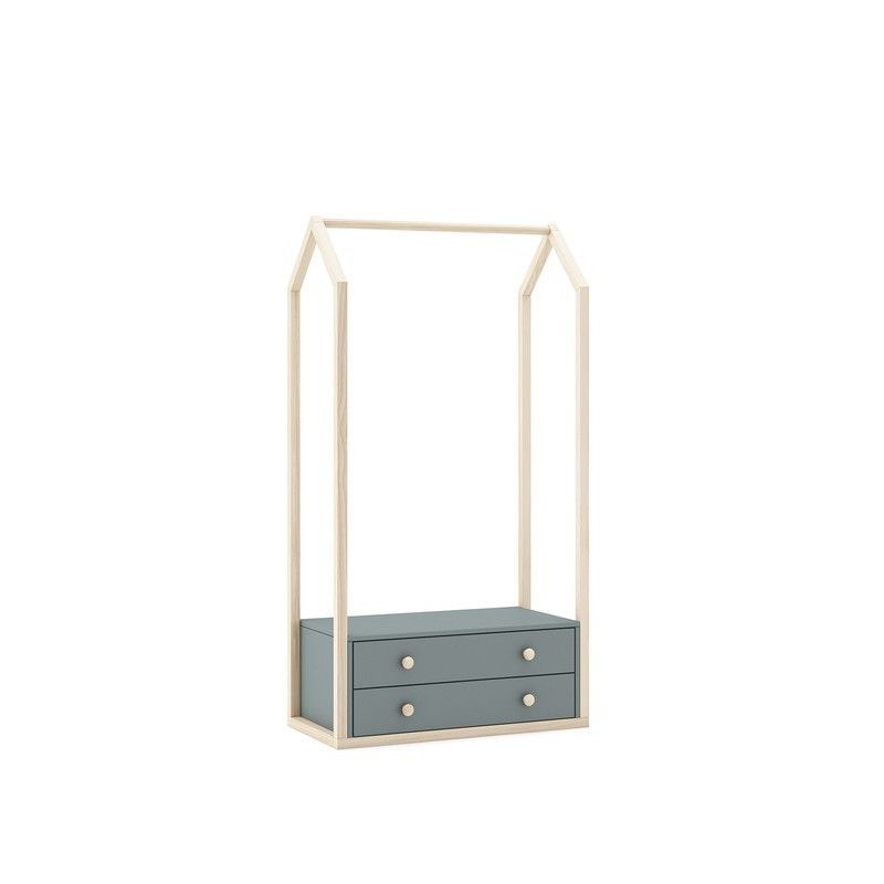 Perchero, 80 x 40 x 170 cm, de madera de pino en verde y natural  | Colección Esteban