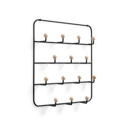 Perchero de pared metálico negro, 36x9x60 cm, 14 ganchos