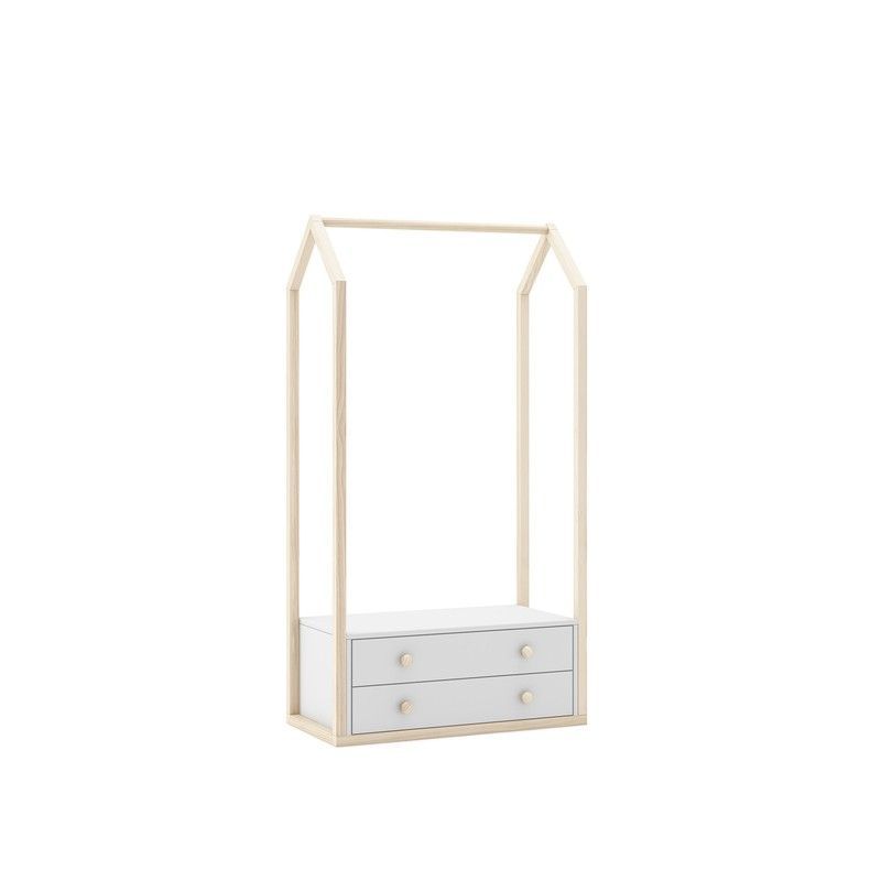 Perchero de pino en blanco y natural, 80 x 40 x 170 cm | Esteban