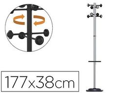 Perchero metalico unilux accueil pie 8 colgadores con paraguero y bandeja goteo gris metalizado 177 x 38 cm