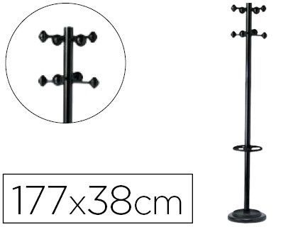 Perchero metalico unilux accueil pie 8 colgadores con paraguero y bandeja goteo negro 177 x 38 cm