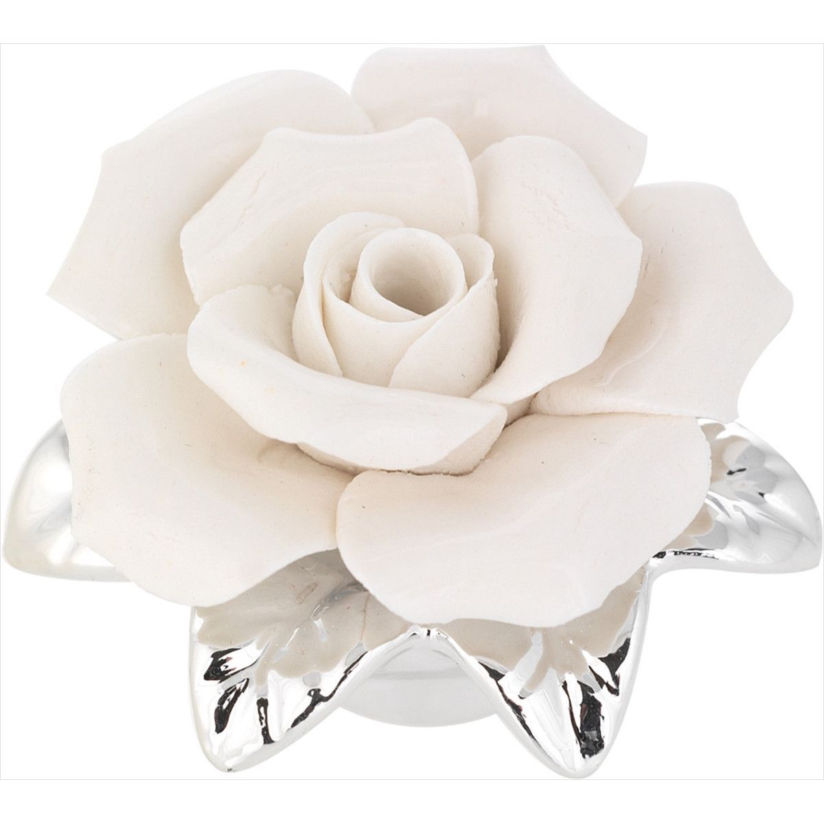 Perfumador latón 06cm 1869-02 Rosa Blanca Bicolor Plateado