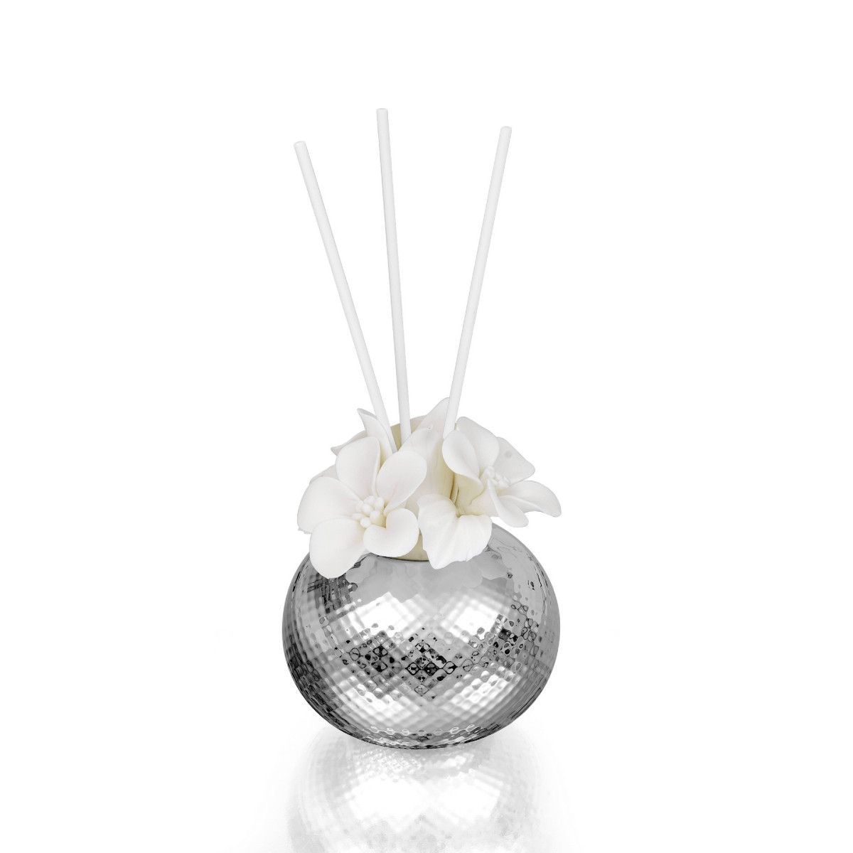 Perfumador Porcelana 10x10cm 5569/166 Plateada Detalles Florales Blanco