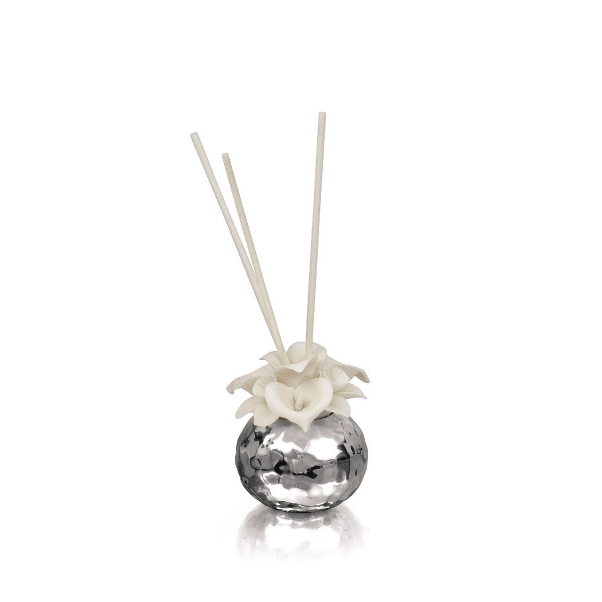 Perfumador Porcelana 8x8cm 5569/79 Plateada Detalles Florales Blanco