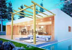 Pergola Adosada de madera Maciza HUESCA con tratamiento Autoclave A4 + tornilleria INCLUIDA