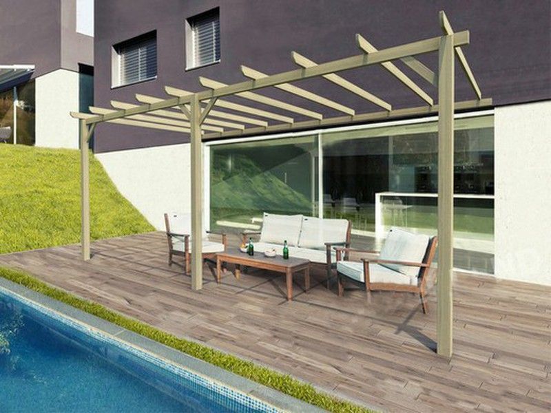 Pergola Adosada de madera Maciza OVIEDO con tratamiento Autoclave A4 + tornilleria INCLUIDA