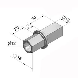 Perno-Inserto zamak cardan Hexagonal.16 mm / CUADRADO.13 mm: "CH"