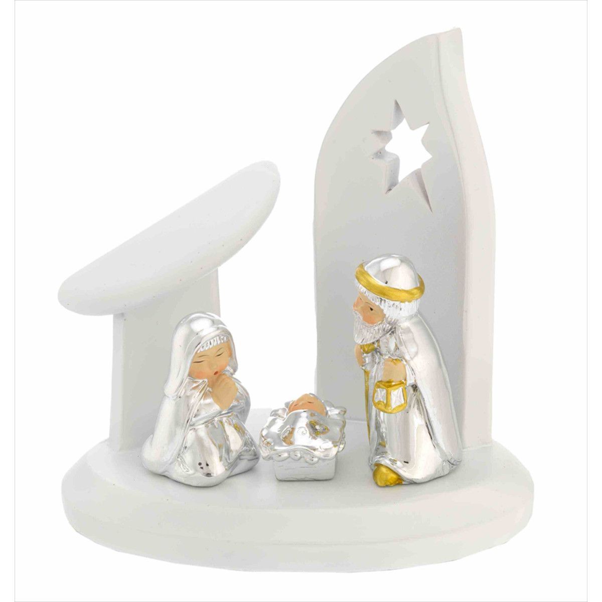 Pesebre Navidad Cerámica 13x8x14cm N8676-01 Portal Dosel Blanco