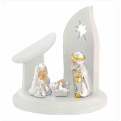 Pesebre Navidad Cerámica 13x8x14cm N8676-01 Portal Dosel Blanco