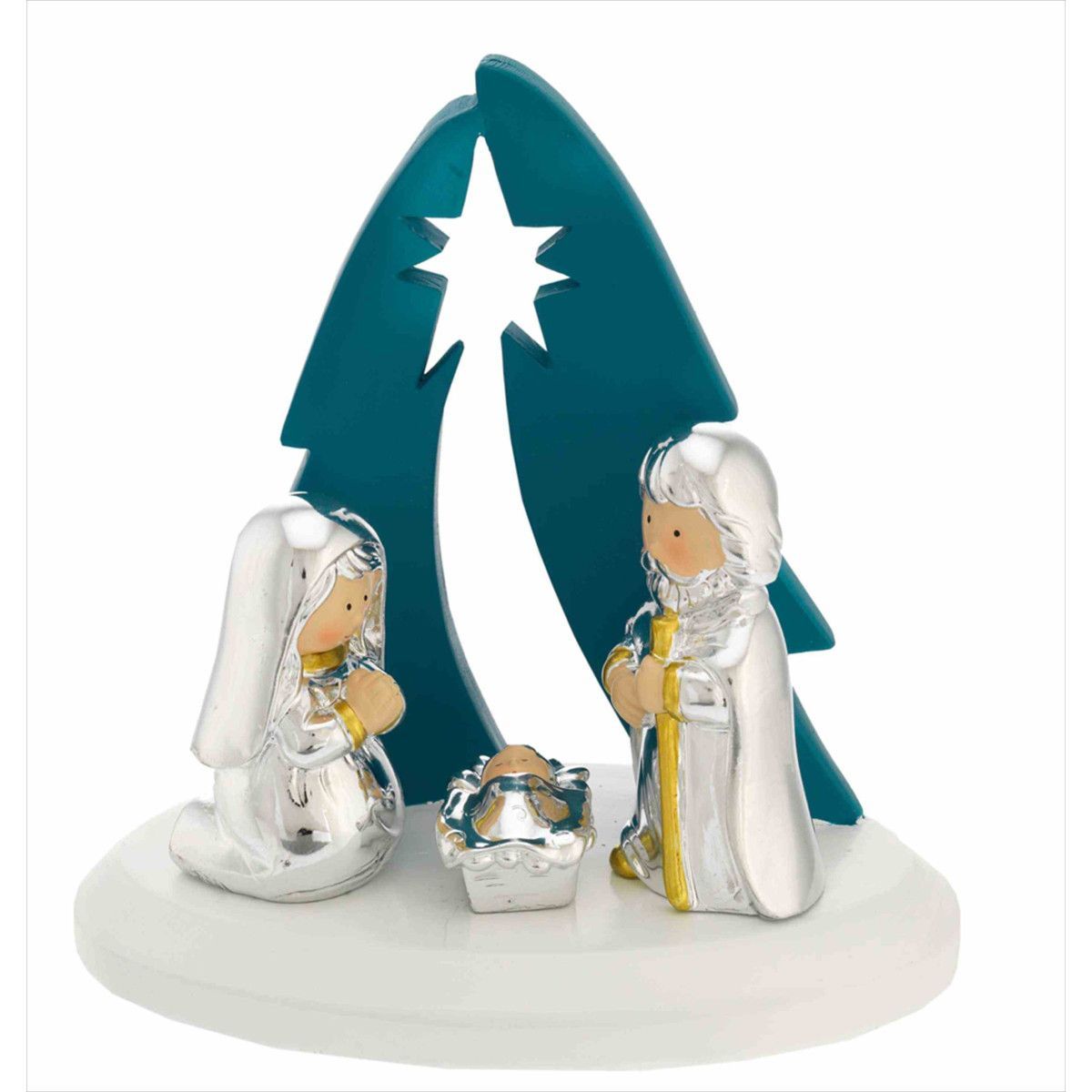 Pesebre Navidad Cerámica 13x8x14cm N8676-05 Portal Dosel Azul Bicolor Blanco Estrella Grande