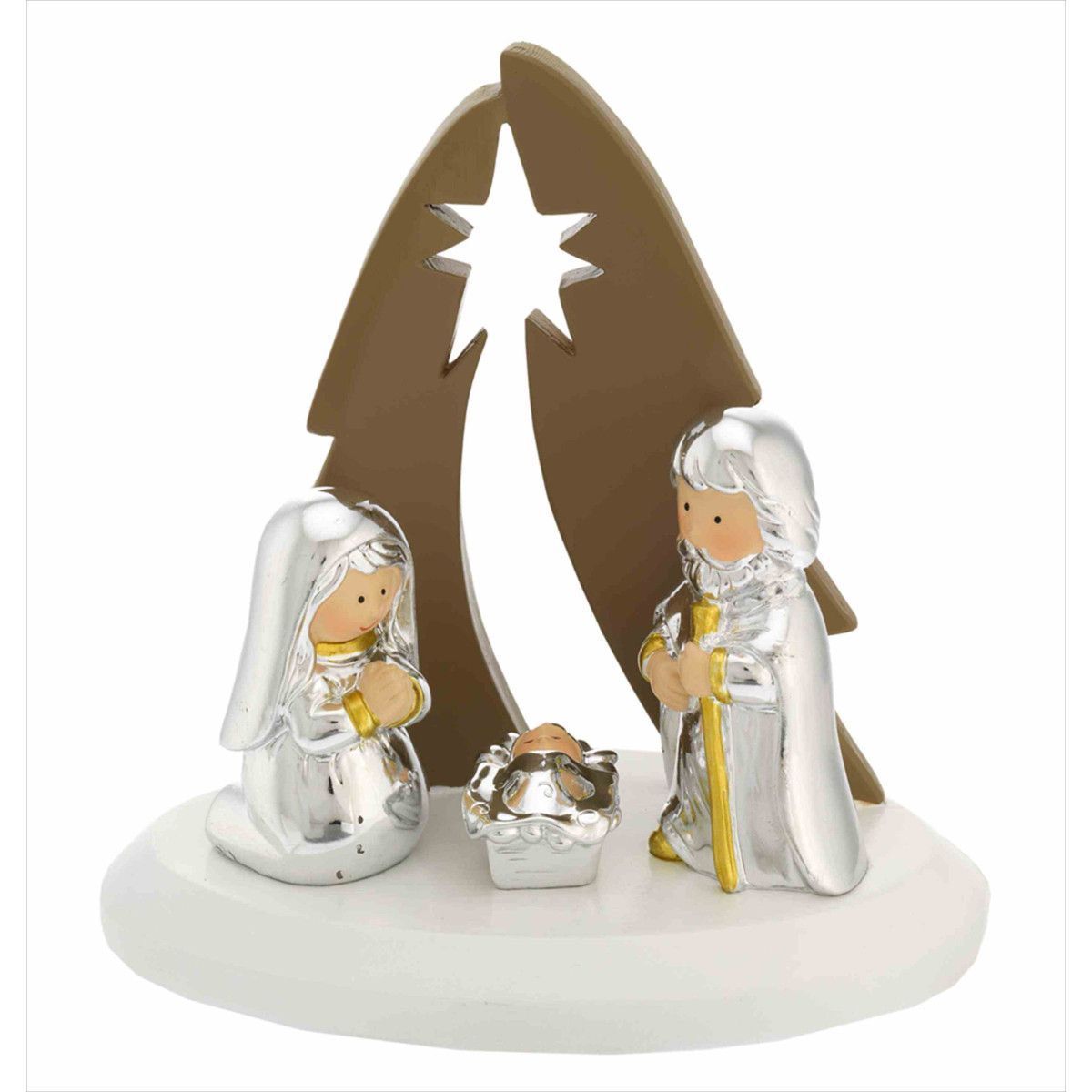 Pesebre Navidad Cerámica 13x8x14cm N8676-06 Portal Dosel Marrón Bicolor Blanco Estrella Grande