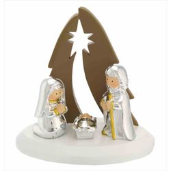 Pesebre Navidad Cerámica 13x8x14cm N8676-06 Portal Dosel Marrón Bicolor Blanco Estrella Grande