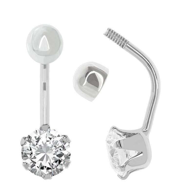 Piercing Ombligo Oro Blanco 18kts Motivo Circonitas De 6mm Garras 18mm Alto 0204877