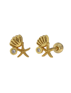 Piercing Plata Dorada Mujer PTR 15/C Concha & Estrella Mar C. Circonitas