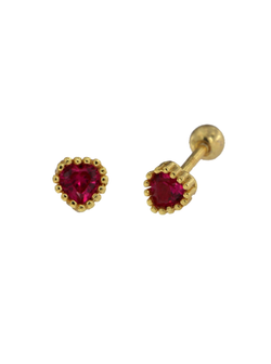 Piercing Plata Dorada Mujer PTR 43/RC Corazón Circonita Roja