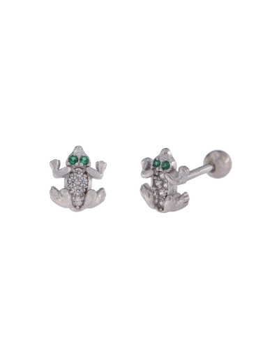 Piercing Plata Mujer PTR 11 Rana Ojos Circonita Verdes