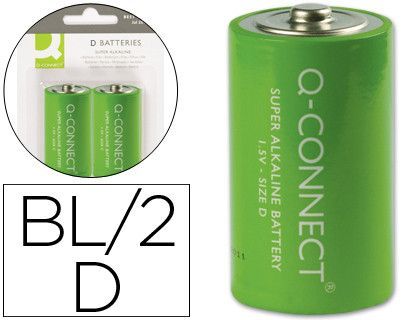 Pila Q-Connect Alcalina D -Blister con 2 Pilas