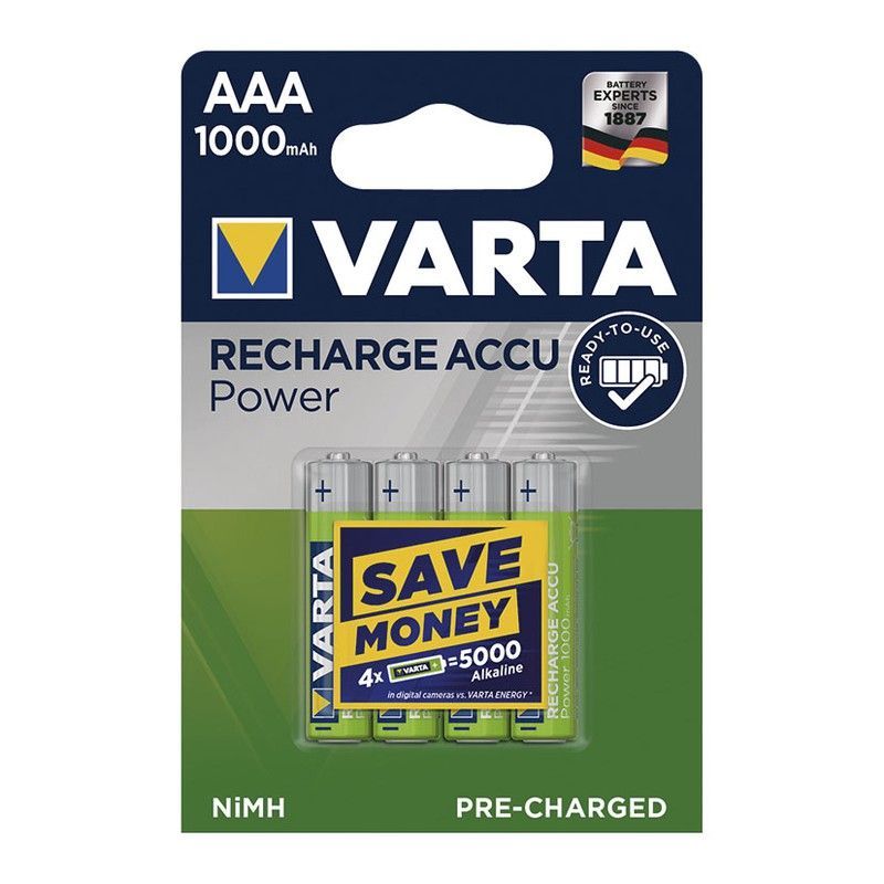 Pila recargable VARTA. Bl.4 Pilas Rec.Aaa 1000 Mah Ready To Use