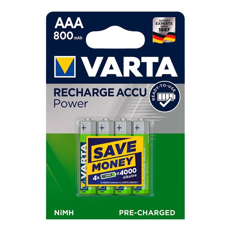 Pila varta recargable accu power aaa lr03 800mah pack 4uni