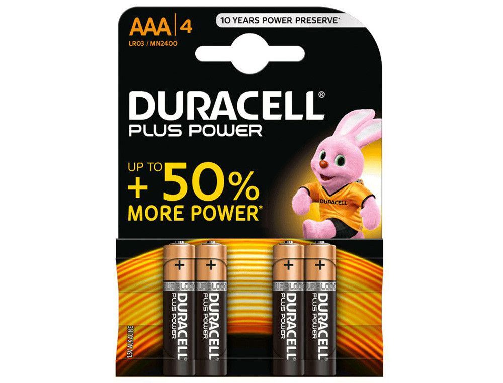 Pilas alcalinas equivalencia AAA LR03 Duracell (4 unidades)