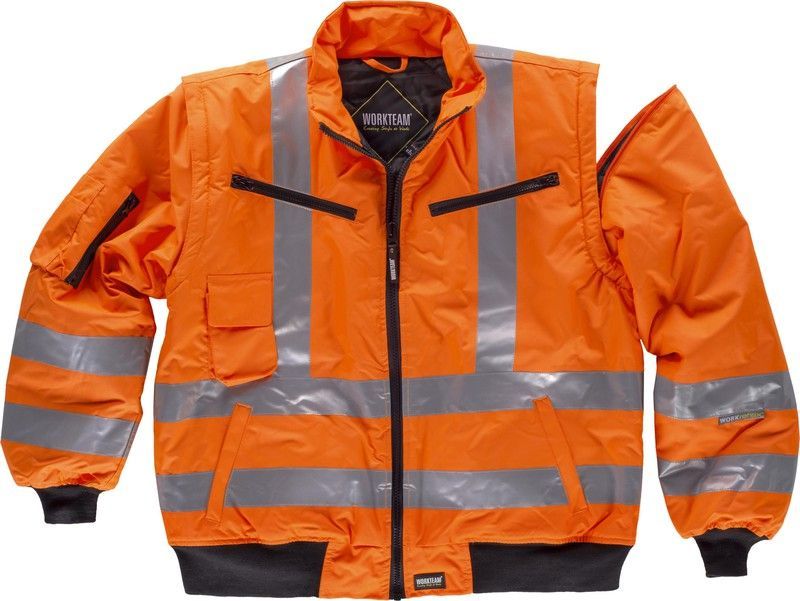 Piloto alta visibilidad con cintas reflectantes Mangas desmontables EN471 Naranja