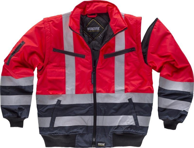 Piloto combinada rojo alta visibilidad con cintas reflectantes EN ISO 20471:2013 Rojo A.V. Marino