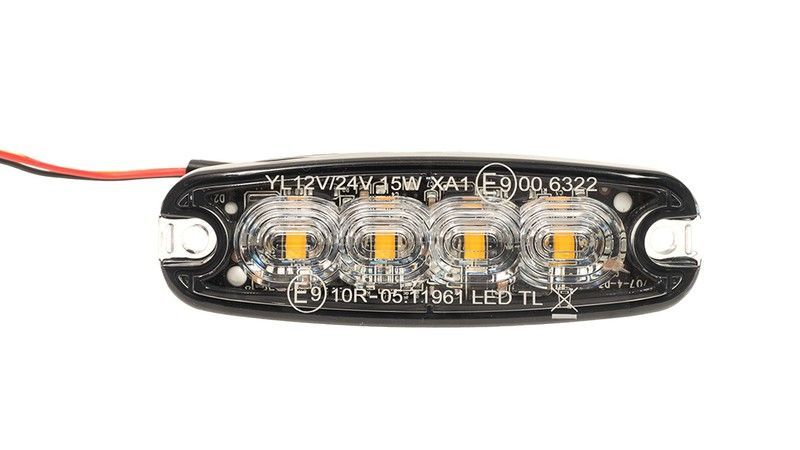 Piloto flash estroboscopico ámbar alta intensidad 4 Led ambar slim Homologado R10 ECE R65