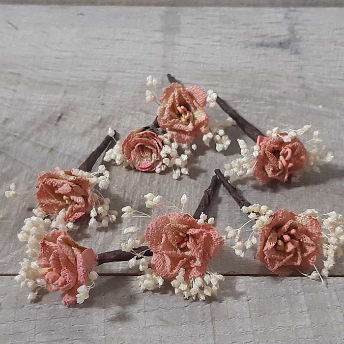Pin Pelo Rosa Nude Flor de Yute