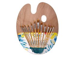 Pinceles sinteticos liderpapel pack de 12 unidades con puntas y tamańos surtidos + paleta de madera