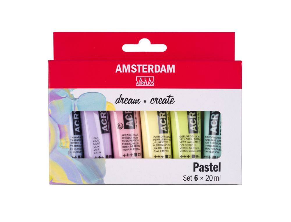 Pintura acrilica amsterdam 20 ml caja de 6 colores surtidos pastel
