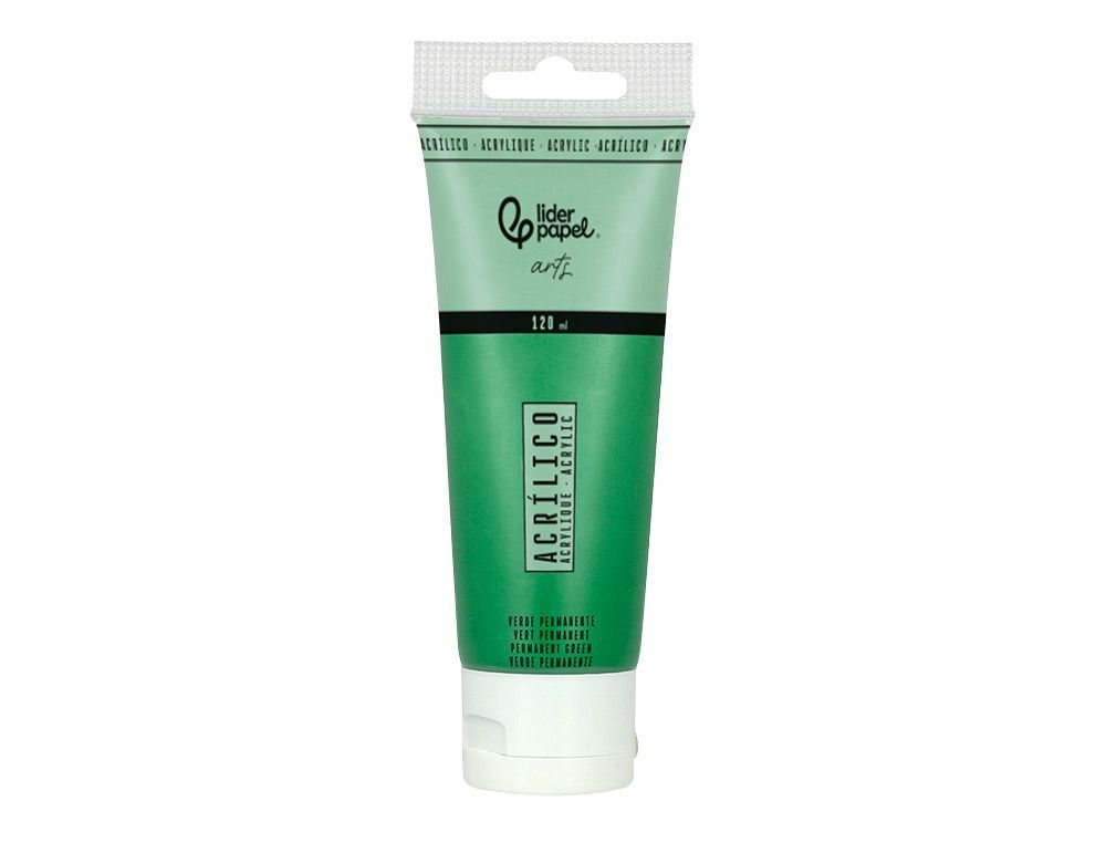 Pintura acrilica liderpapel tubo de plastico de 120 ml color verde permanente