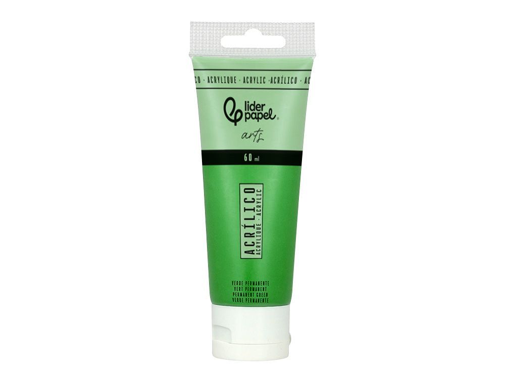 Pintura acrilica liderpapel tubo de plastico de 60 ml color verde permanente