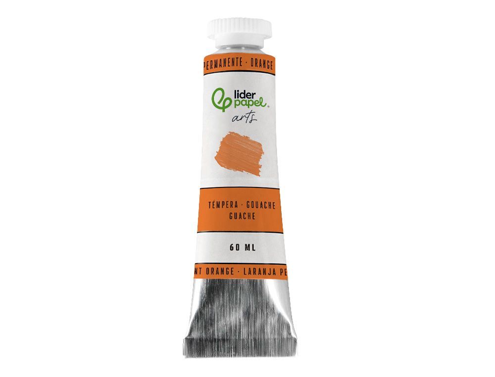 Pintura gouache/tempera liderpapel tubo de aluminio de60 ml color naranja permanente