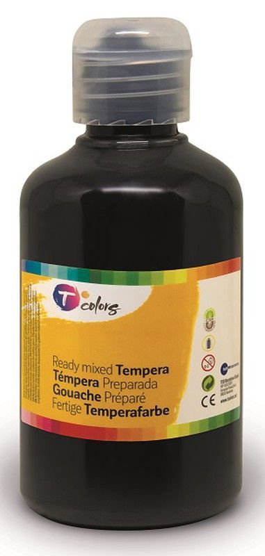 Pintura tempera preparada T COLORS 500 ml. Negro
